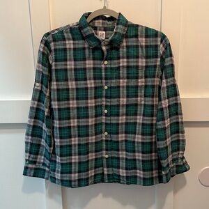 NWT Boys GAP Multicolor green Plaid long sleeve button down Shirt size 12